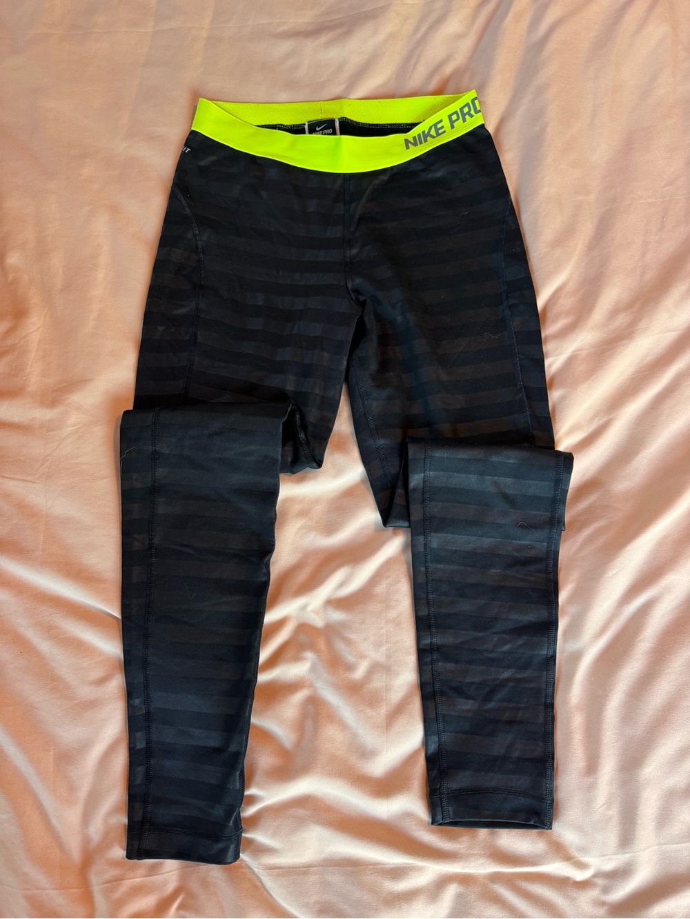 Nike Pro Black Leggings with Neon Green Waistband